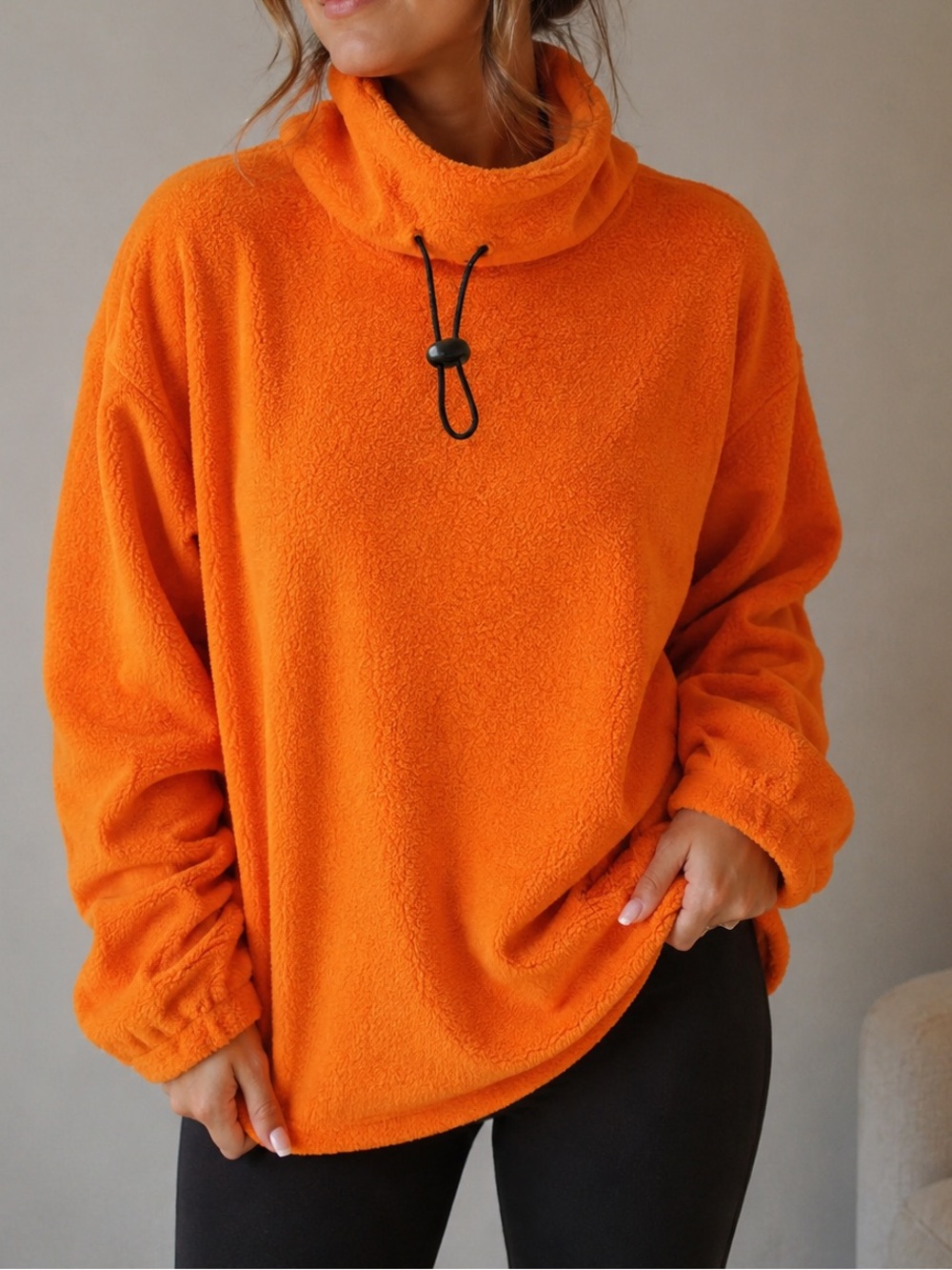 Orange Fleece Funnel Neck Sweater